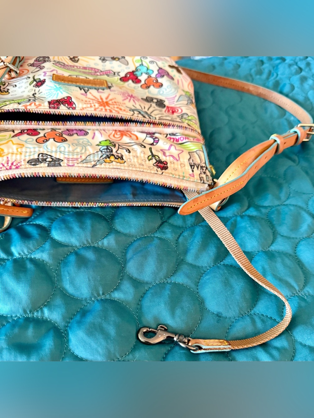 Dooney & Bourke Disney Multicolor Animation Print Crossbody on White - Picture 8 of 11